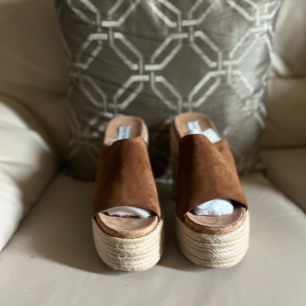 Brown Suede Platform Espadrille Sandals